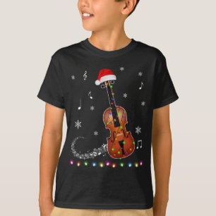 Viool Instrument Kabouterhoed Kerstlichtjes Kerstm T-shirt