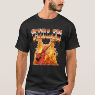 Viool Instrument Violist Vlammen 90s Bootleg Stijl T-shirt
