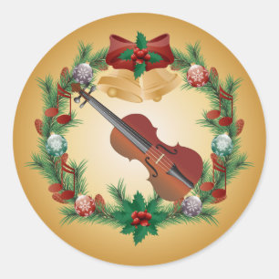 Viool Kerst Muziek Krans Stickers