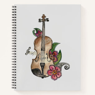 Viool met bloemendesign op een Notitieboek / Dagbo
