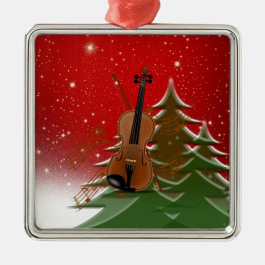 Viool met Kerstmis Metalen Ornament (Voorkant)