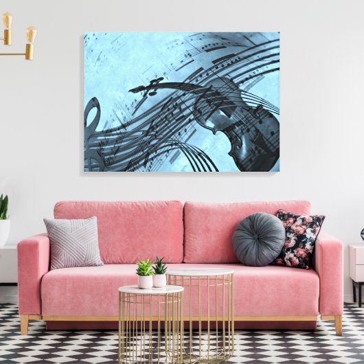 Viool Muziek Design in Lichtblauw Canvas Afdruk (Insitu (Woonkamer))