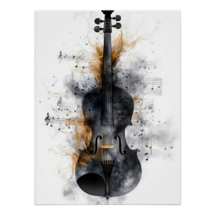 Viool omgeven door muzieknoten perfect poster