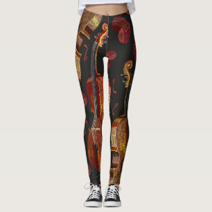 Viool rood hart muziek patroon leggings