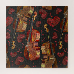 Viool rood hart muziek patroon legpuzzel