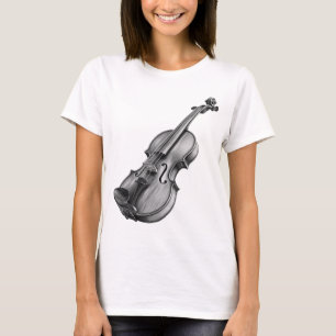Viool tekening zwart-wit schets t-shirt