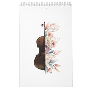 Viool tussen de bloemen. Boeket bloemen. Kalender