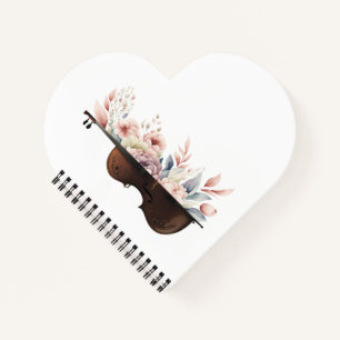 Viool tussen de bloemen. Boeket bloemen. Notitieboek