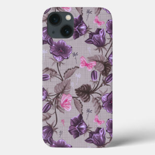 vioolbuisjes en roze vlinderpatroon iPhone 13 hoesje
