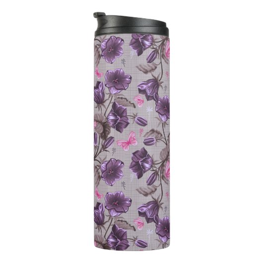 vioolbuisjes en roze vlinderpatroon thermosbeker (Geroteerd rechts)