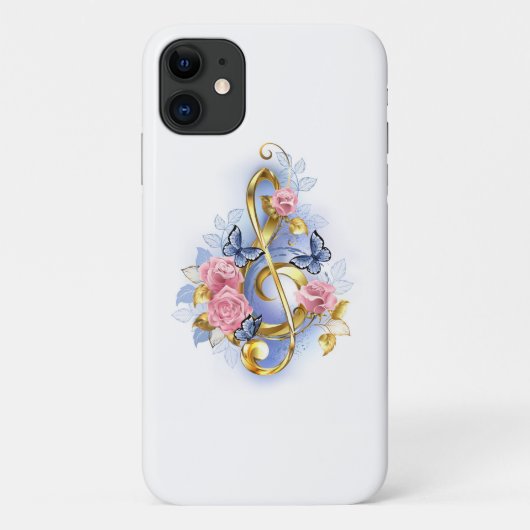 Vioolsleutel met roze rozen Case-Mate iPhone case (Achterkant)
