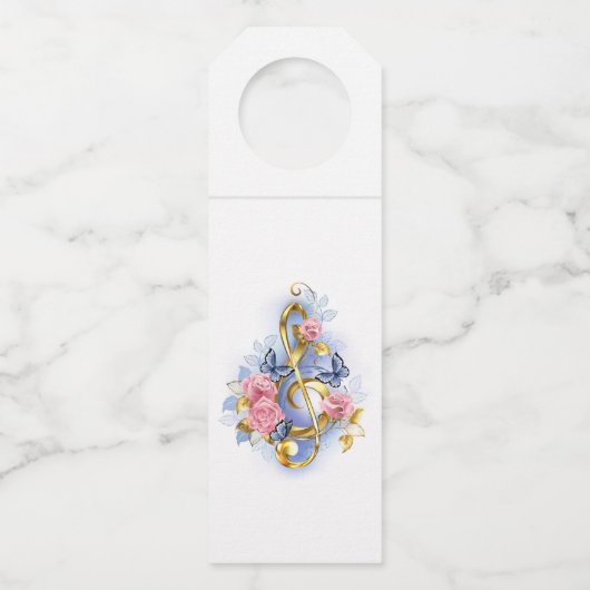 Vioolsleutel met roze rozen flessenhanger (Voorkant)