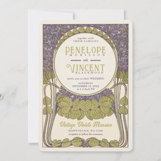 viooltjes bruiloft uitnodiging (Voorkant)