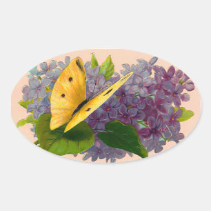  Viooltjes en Vlinder Ovale Sticker
