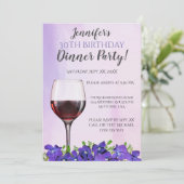 Viooltjes en wijnglas 30e verjaardag Dinner Party Kaart (Staand voorkant)