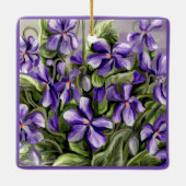 Viooltjes in een maanpot keramisch ornament (Achterkant)