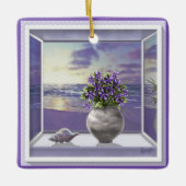 Viooltjes in een maanpot keramisch ornament (Voorkant)