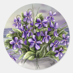 Viooltjes in een maanpot ronde sticker