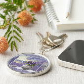 Viooltjes in een maanpot sleutelhanger (Zijkant)