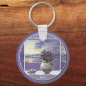 Viooltjes in een maanpot sleutelhanger (Voorkant)