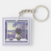 Viooltjes in een maanpot sleutelhanger (Achterkant)