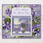 Viooltjes in een maanpot sparkling wijnetiket (Enkel label)