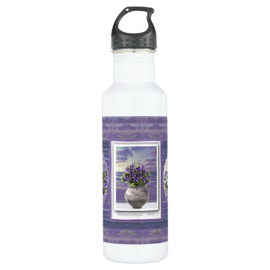 Viooltjes in een maanpot waterfles  (Voorkant)