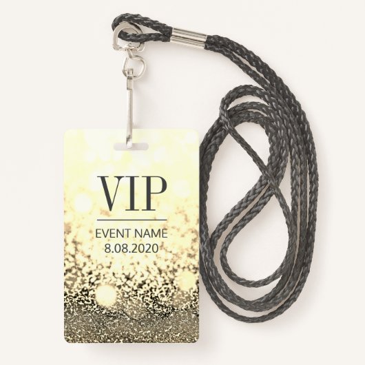 VIP Access Event Elegant White Gold Glitter Badge (Voorkant met draagriem)