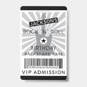VIP ADMISSION Backstage Pass Rock "N" Roll Party Badge