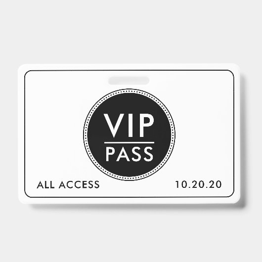 VIP All Access Event Black White Badge (Front)
