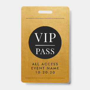 VIP All Access Event Goud Metallic Folie Goud Zwar Badge