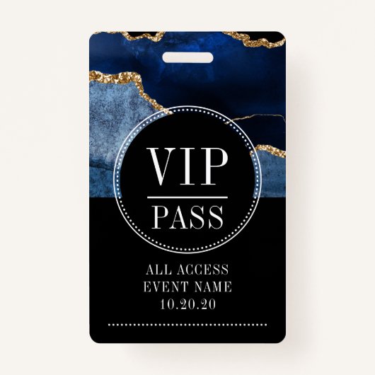 VIP All Access Event Metallic Navy Gold Agate Badge (Voorkant)