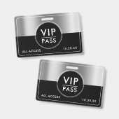 VIP All Access Event Metallic Silver Black Badge (Front & Back)