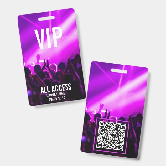 VIP All Access Festival Badge QR Code (Voor- en achterkant)