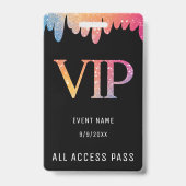 VIP All Access Pass Black Modern Glitter Badge (Voorzijde)