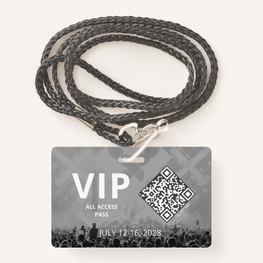 VIP Alle Toegang QR Code Gebeurtenis Horizontaal Badge (Voorkant met draagriem)