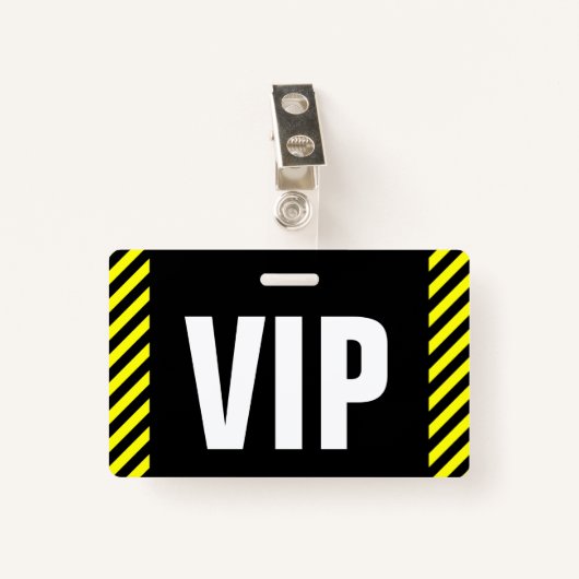 "VIP" + Black & Yellow Stripes Badge (Voorkant met clip)