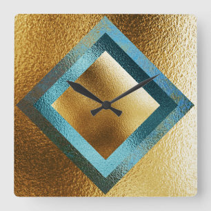 Vip Blue Golden Metallic Shiny Geometric Clock Vierkante Klok