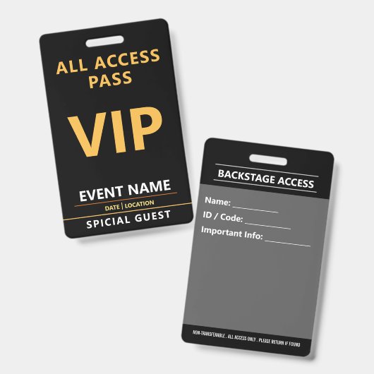 VIP-Eventbadge – Ontwerp voor All Access-pas Badge (Voor- en achterkant)