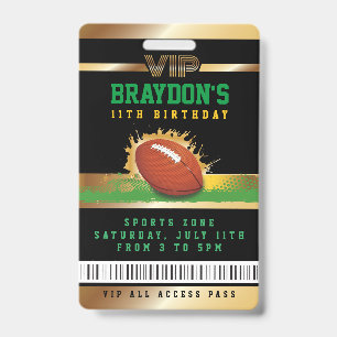 VIP Football Birthday ALL TOEGANG Gold Pass Badge