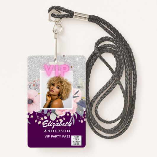 VIP FOTO ID - Feest, Festival, Evenement GLITTER G Badge (Voorkant met draagriem)