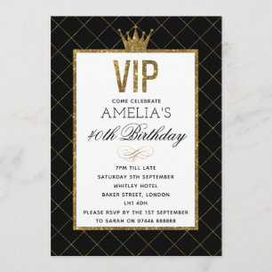 VIP Gold en Black Glitter Birthday Invites Kaart