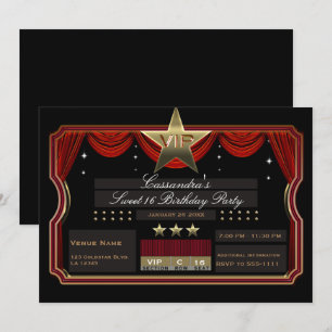 VIP Gouden Ster Rood & Zwart Elegant Verjaardagsfe Kaart