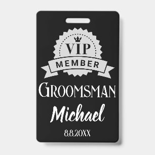 VIP-lid bruidsjonker gepersonaliseerde trouw zwart Badge