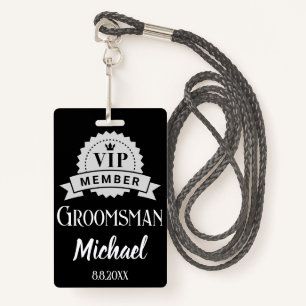 vip lid groomsman gepersonaliseerde bruiloft zwart badge