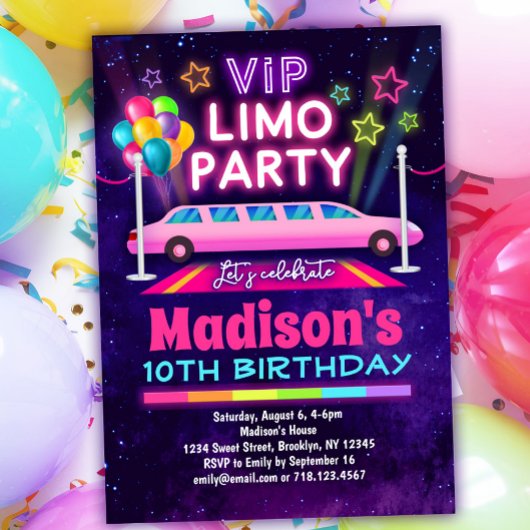 VIP Limo fête Anniversaire Invitation Couleurs arc
