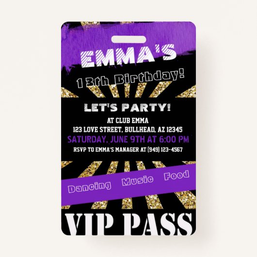 VIP Paars & Gold om het even welke Gebeurtenis ove Badge (Voorkant)