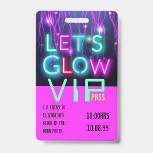 VIP Pas Glow In Dark Feest UNIEK UITNODIGINGS IDEE Badge