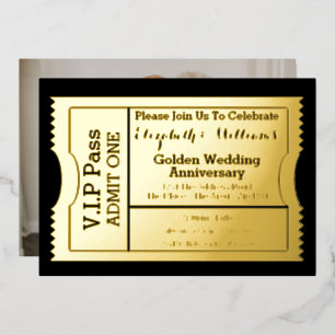 VIP-pas gouden huwelijksjubileum ticket Folie Uitnodiging