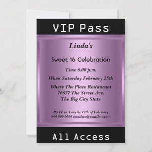 VIP-pas Sweet 16 Verjaardagsfeest Paars Kaart